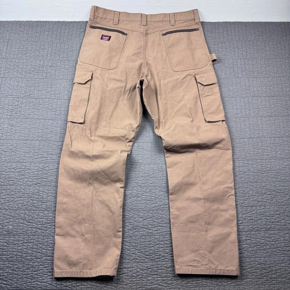 Wrangler Workwear Mens 38x32 Tan Ripstop Cargo Pants Utility Carpenter Relaxed